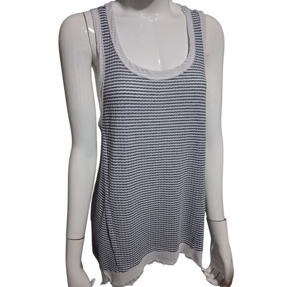 Umgee Nautical Tank Womens size Large Stripe Asymmetrical Beachy Scoop Neck Top - Picture 7 of 8